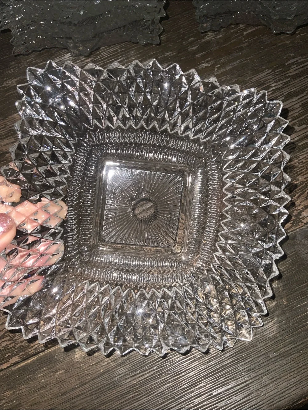 Vintage Indiana Glass Diamond Point Wavy Salad Dish - Set of 4 - 6.75”
